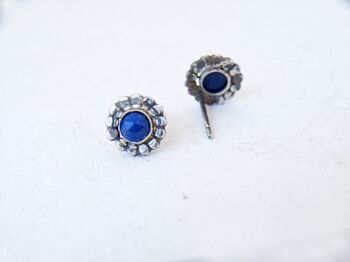 Boucles d'oreilles Boho Lapis Lazuli Stud, Bijoux Cabochon faits à la main, Idées cadeaux de pierre de naissance de septembre pour elle 1