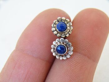 Boucles d'oreilles Boho Lapis Lazuli Stud, Bijoux Cabochon faits à la main, Idées cadeaux de pierre de naissance de septembre pour elle 5