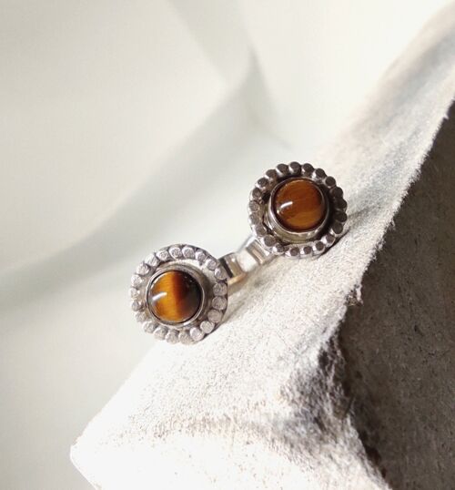 Boho Tiger's Eye Stud Earrings, Handmade Cabochon Jewelry, Stone Earrings Gift Ideas for Her