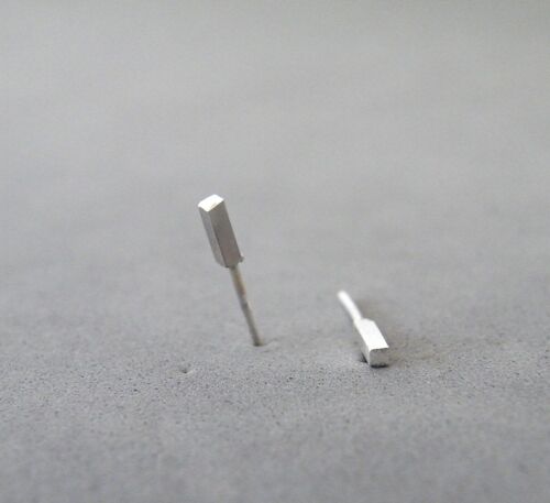 Square Stud Silver Bar Earrings, Geometric Modern Unisex Teens Studs