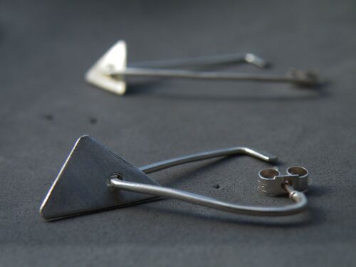 Asymmetric Triangle Earrings, Sterling Silver Drop Dangle Earrings, Modern Earrings by SteamyLab