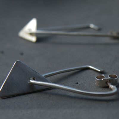 Asymmetric Triangle Earrings, Sterling Silver Drop Dangle Earrings, Modern Earrings by SteamyLab