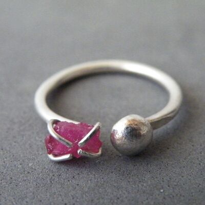 Dual Gemstone Ring Raw Ruby Sterling Silver Nugget Boho Ring Adjustable Ring Gemstone Jewelry by SteamyLab