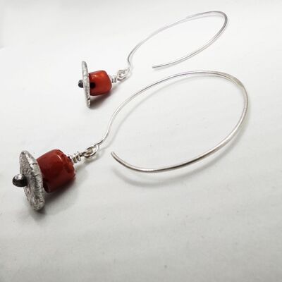 Pendientes de aro de corales rojos para mujer, auténticos corales italianos en aros de plata de ley, ideas de regalo de pendientes