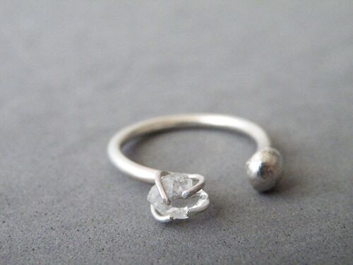 Gemstone Engagement Ring, Raw Herkimer Diamond Adjustable Ring, Women Open Ring