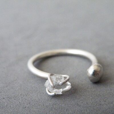 Anello di fidanzamento con pietre preziose, anello regolabile con diamante grezzo Herkimer, anello aperto da donna