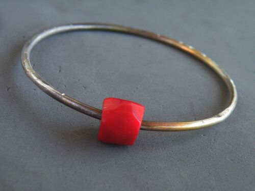 Collection Sicilia, Limited Edition, Oxidized Sterling Silver Red Coral Bangle, Rustic Coral Bracelet by Steamylab