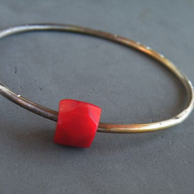 Collection Sicilia, Limited Edition, Oxidized Sterling Silver Red Coral Bangle, Rustic Coral Bracelet by Steamylab