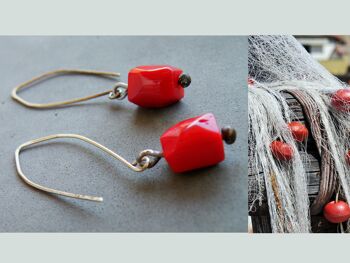 Collection Sicilia, édition limitée, boucles d'oreilles pendantes en argent sterling oxydé avec corail rouge par SteamyLab 2