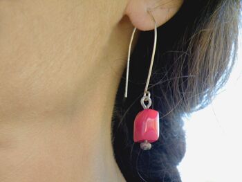 Collection Sicilia, édition limitée, boucles d'oreilles pendantes en argent sterling oxydé avec corail rouge par SteamyLab 4