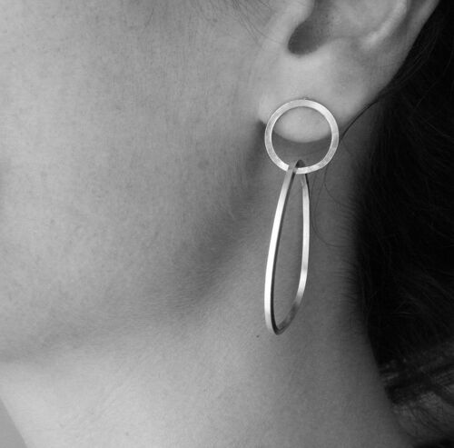 Double Hoops Earrings Pebble Earrings Sterling Silver Earrings Modern Minimalist Jewelry by SteamyLab
