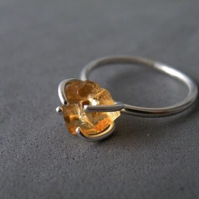 Anillo de citrino de miel áspera, anillo solitario piedra natal de noviembre, ideas de regalo de anillo para mujeres
