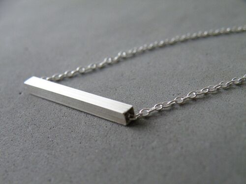 Minimal Sterling Silver Bar Necklace Horizontal Square Rod Modern Geometric Necklace Femminine Jewelry by SteamyLab