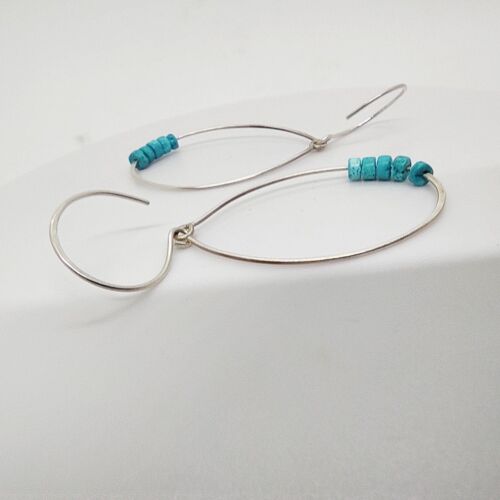 Turquoise Large Hoop Earrings, Women Sterling Silver Hoops, Earrings Gift Ideas