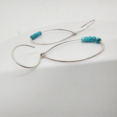 Turquoise Large Hoop Earrings, Women Sterling Silver Hoops, Earrings Gift Ideas