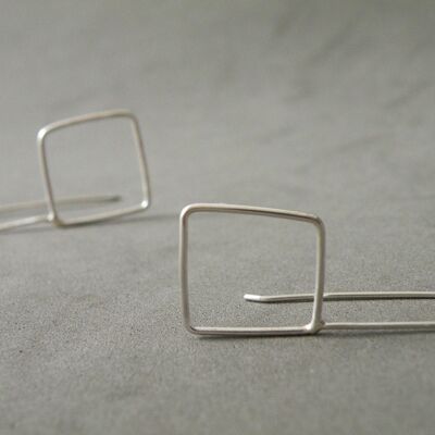 Sterling Silver Square Drop Earrings, Geometric Minimalist jewelry Gift Ideas Women