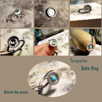 Cabochon Boho Turquoise Ring, Décembre Birthstone Jewelry, Handmade Gipsy Turquoise Ring for Her, Women Jewelry Gifts 3