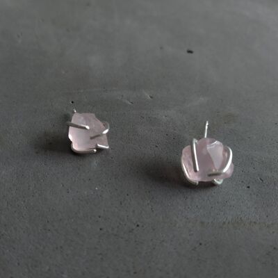 Natural Rose Quartz Studs Pink Quartz Earrings Sterling Silver Setting Capricorn Birthstone Zen Jewelry by SteamyLab