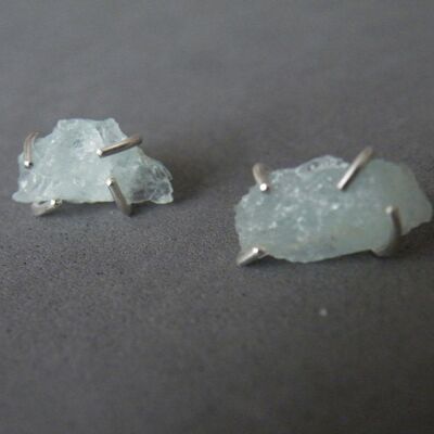 Raw Aquamarine Stud Earrings, March Birthstone Jewelry, Women Earrings