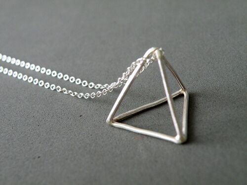 Pyramid Necklace Sterling Silver Triangle Pendant Necklace Long Geometric Necklace Minimalist Jewelry by SteamyLab