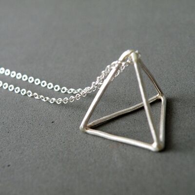Pyramid Necklace Sterling Silver Triangle Pendant Necklace Long Geometric Necklace Minimalist Jewelry by SteamyLab