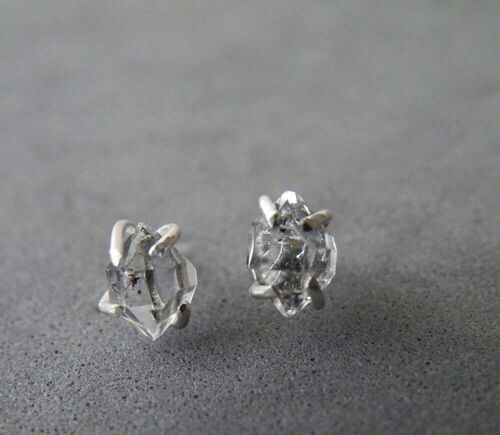 Herkimer Diamonds Stud Earrings Sterling Silver Back Posts Raw Stone Earrings by SteamyLab