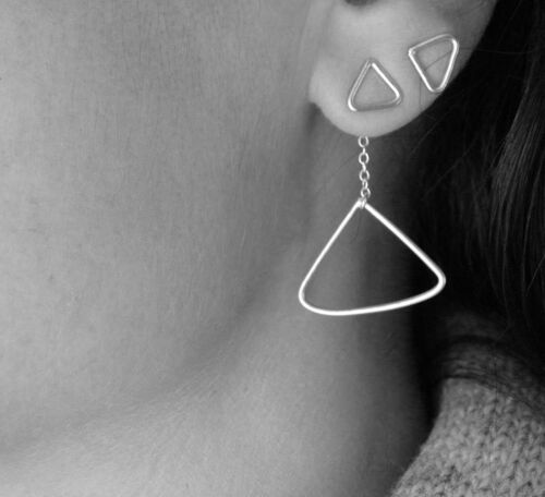 Silver Ear Jackets Dangle Earrings Versatile Earrings Sterling Silver Triangle Earrings Geometric Jewelry by SteamyLab