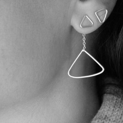 Silver Ear Jackets Dangle Earrings Versatile Earrings Sterling Silver Triangle Earrings Geometric Jewelry by SteamyLab