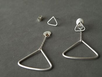 Vestes d'oreille en argent Boucles d'oreilles pendantes Boucles d'oreilles polyvalentes Boucles d'oreilles triangle en argent sterling Bijoux géométriques par SteamyLab 2