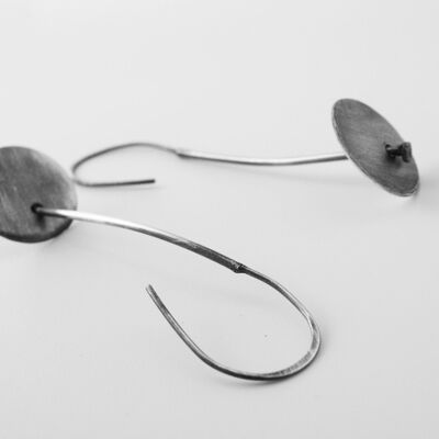 Urban Circle Oxidized Sterling Silver Drop Earrings,  Industrial Women's Earringsd