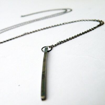 Long Geometric Bar Necklace Sterling Silver Minimalist Pendant Silver Finish or Oxidized Finish by SteamyLab