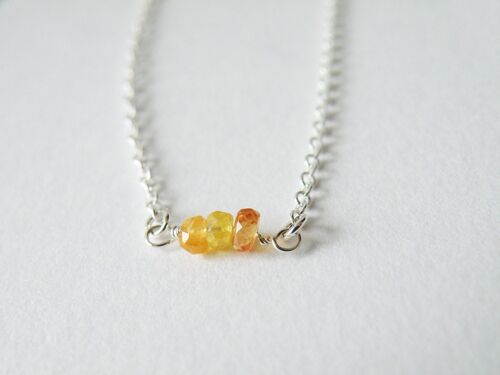 Tiny Yellow Sapphire Bead Necklace Delicate Necklace Minimalist Necklace Sterling Silver Birthstone Jewelry September Stone by SteamyLab