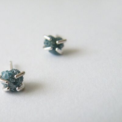 Green Diamond Studs Authenthic Raw Uncut African Diamond CONFLICT FREE 2,20 April Birthstone, Women Gift Idea