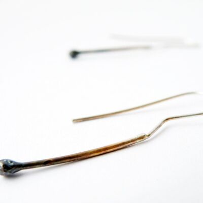 Women's Earrings Gift Ideas, Ombre Silver Dangle Matchsticks, Playful Burnt Matches Earrings
