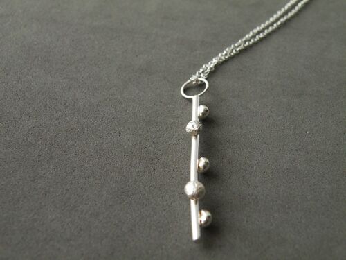 Sterling Silver Pendant Necklace Minimalist Dotted Necklace Long Branch Pendant Necklace Handmade by SteamyLab