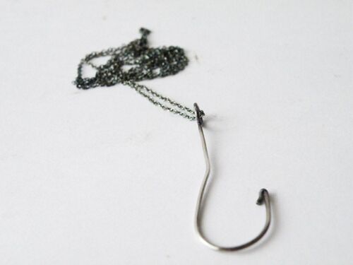 Fishing Hook Necklace Nautical Necklace Oxidized Sterling Silver Matte Finish Necklace by SteamyLab