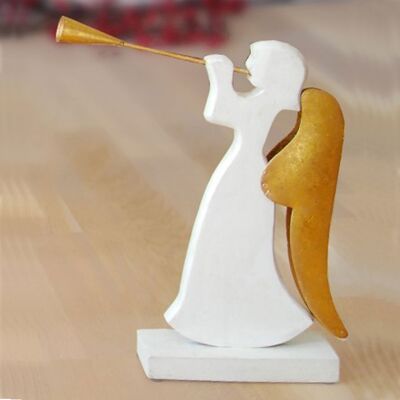 Engel mit Trompete 31cm, Weihnachtsdeko weiß