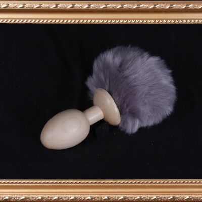OACHKATZLSCHWOAF || Bunny Bunny || Furry Tail Butt Plug || handmade by Holz-Knecht.at - maple - grey