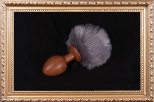 OACHKATZLSCHWOAF || Hase Bunny || Furry Tail Anal Plug || handmade by Holz-Knecht.at - Birne - Grau