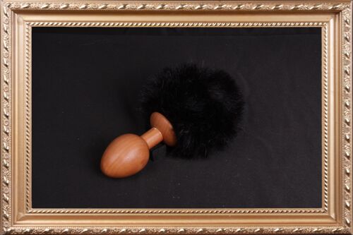 OACHKATZLSCHWOAF || Hase Bunny || Furry Tail Anal Plug || handmade by Holz-Knecht.at - Birne - Schwarz