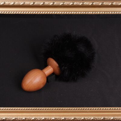 OACHKATZLSCHWOAF || Conejito Conejito || Tapón anal de cola peluda || hecho a mano por Holz-Knecht.at - pera - negro
