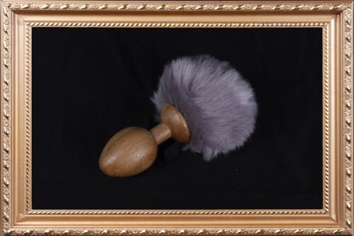 OACHKATZLSCHWOAF || Hase Bunny || Furry Tail Anal Plug || handmade by Holz-Knecht.at - Eiche - Grau