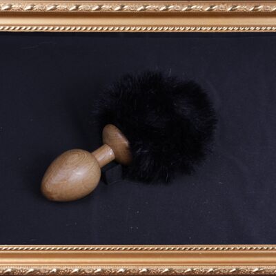 OACHKATZLSCHWOAF || Bunny Bunny || Furry Tail Butt Plug || handmade by Holz-Knecht.at - oak - black