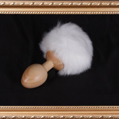 OACHKATZLSCHWOAF || Conejito Conejito || Tapón anal de cola peluda || hecho a mano por Holz-Knecht.at - pino piñonero - blanco