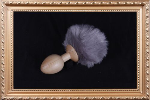 OACHKATZLSCHWOAF || Hase Bunny || Furry Tail Anal Plug || handmade by Holz-Knecht.at - Zirbe - Grau