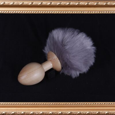 OACHKATZLSCHWOAF || Bunny Bunny || Furry Tail Butt Plug || handmade by Holz-Knecht.at - stone pine - grey