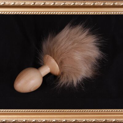 OACHKATZLSCHWOAF || Conejito Conejito || Tapón anal de cola peluda || hecho a mano por Holz-Knecht.at - pino piñonero - beige
