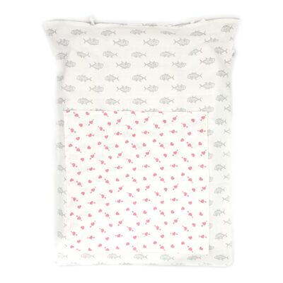 FISH cover + towel - pink hearts