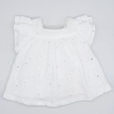 VESTIDO MINI GASA BORDADA BLANCO12 meses