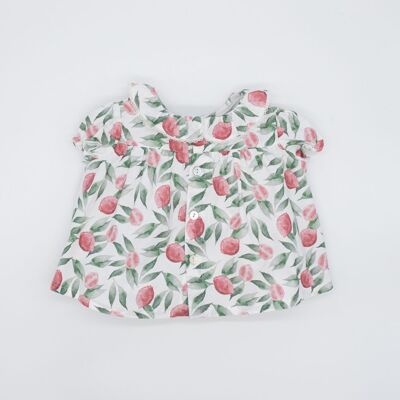 BLUSA CUELLO VOLANTE POPELÍN POMELOS ROSA2 años